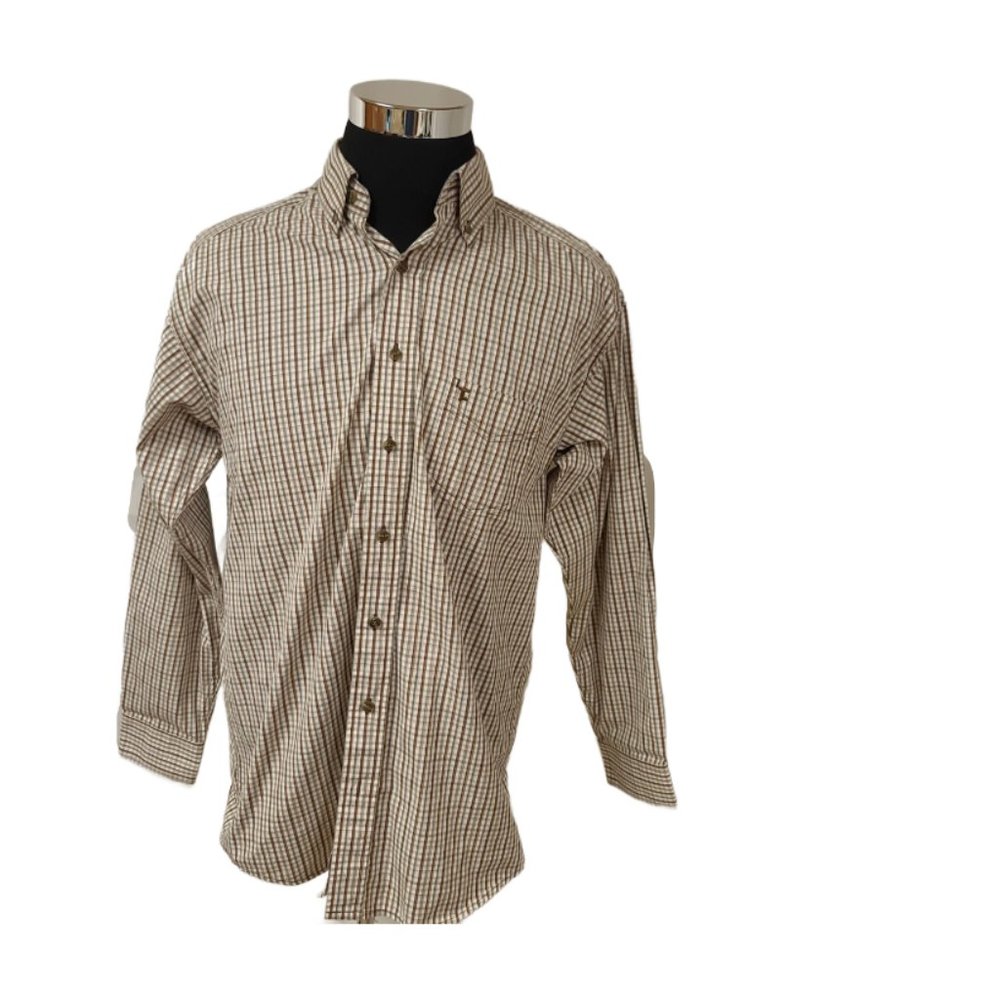 Panhandle Tuf Cooper Performance Mens Medium Brown Tan Stripe Long Sleeve Shirt